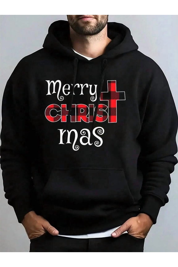 Merry Christmas Christians Buffalo Plaid Hooded Sweatshirt Mens Hoodies,Streetwear, Fall Winter Outfit, Pullover Hoodie