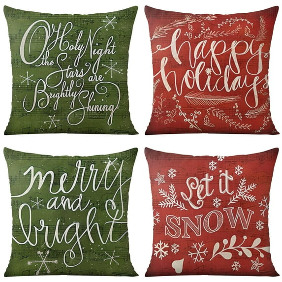 Merry Christmas Christmas Decor Winter Holiday Throw Pillow Covers Christmas Decor Winter Holiday Pillow Cover 16"x16" Set Of 4, Rustic Linen Study Sofa Cushion Cover