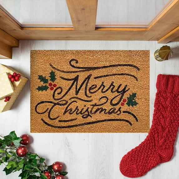 Merry Christmas Christmas Door Mat Holiday Floor Rug Non-Slip Absorbent Entrance Carpet For Kitchen Bathroom Indoor Outdoor Use Durable Mat