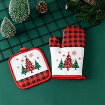 Merry Christmas - Christmas Oven Gloves Baking Cooking Gloves Insulated High Temperature Resistants Microwave Gloves