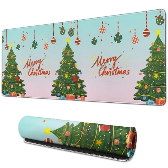 Merry Christmas Christmas Tree Large Gaming Mouse Pad Extended Mousepad Gaming with Stitched Edges, Non-Slip Base, Water Resist Keyboard Pad for Gamer, Office & Home, 31.5 X 11.8 in