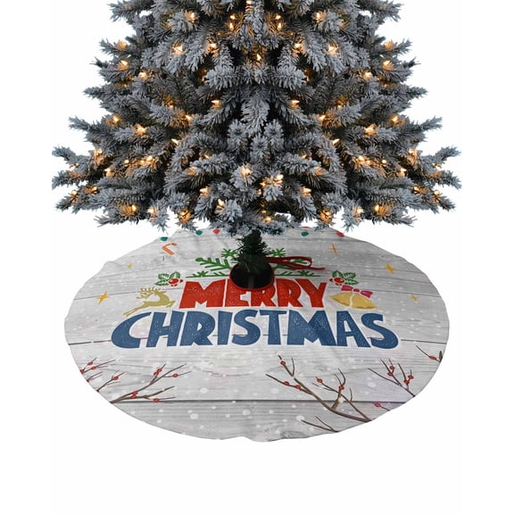 Merry Christmas Christmas Tree Skirt 48 Inches Large Christmas Skirt Tree, Winter Snowflake Xmas Berry Vintage Wooden Tree Skirt Christmas Decorations for Fireplace Party Holidays Indoor Outdoor