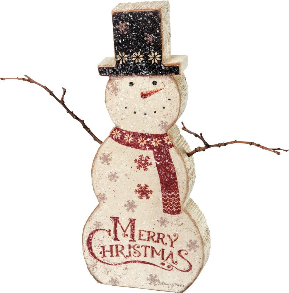 Rustic Wooden Snowman Christmas Figurine with Branch Arms