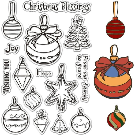 Merry Christmas Clear Rubber Stamps Christmas Bells Tree Colored Balls Reusable Transparent Silicone Stamp Seals