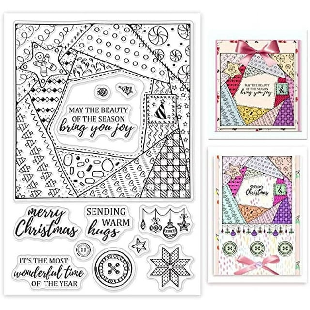 Merry Christmas Clear Stamp Greetings Patchwork Pattern Silicone Stamp