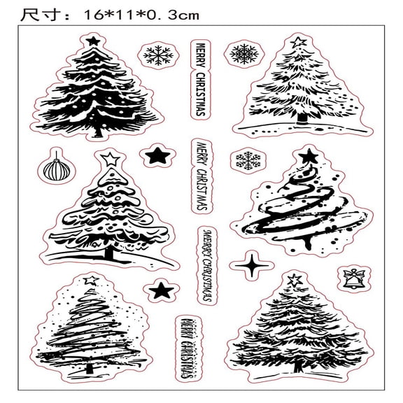 Merry Christmas Clear Stamp for Card Making Pine Trees Forest Woods Snowflake Greeting Background Silicone Transparent Rubber Stamps Grove Seal DIY