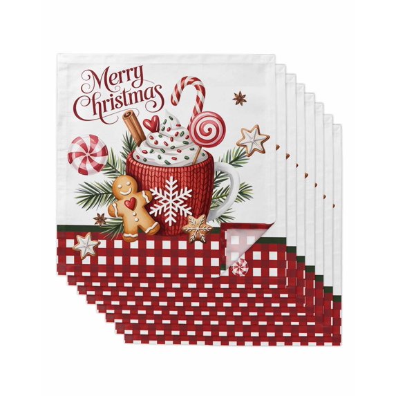 Merry Christmas Cloth Napkins Set of 8 Reusable Dinner Napkins, Ice Cream Snowflakes Candy Pine Needles Cocktail Napkin Washable Table Napkins for Wedding/Holiday Party/Baby Shower 20"x20"