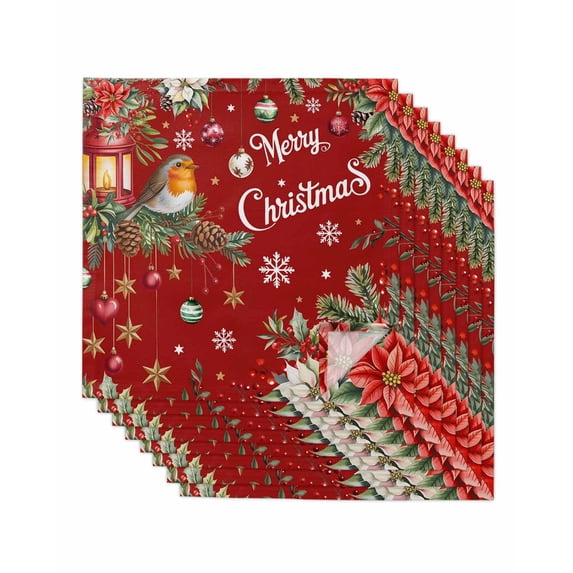 Merry Christmas Cloth Napkins Set of 8 Reusable Dinner Napkins, Red Xmas Tree Snowflake Poinsettia Winter Cocktail Napkin Washable Table Napkins for Wedding/Holiday Party/Baby Shower 20"x20"