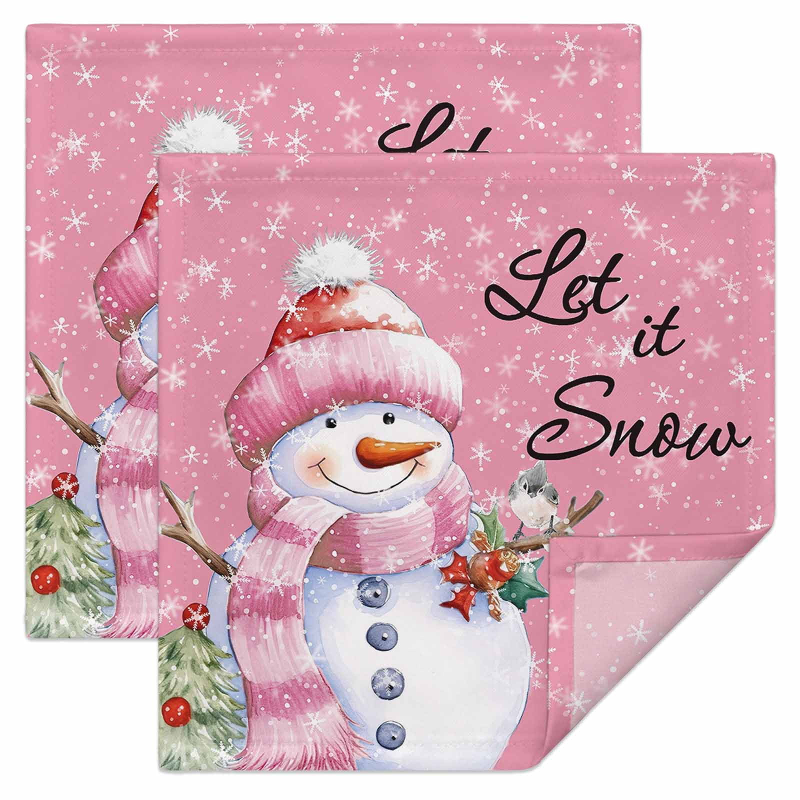 Merry Christmas Cloth Napkins Set of 2 Snowman with Pink Soft Washable ...