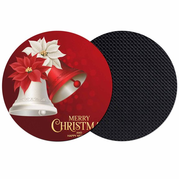 Merry Christmas Coasters Set of 2, Absorbent Coasters for Drinks, Xmas Bells Poinsettia Winter Holiday Coaster for Desk Coffee Table Protection, Home Decor House Warming Gifts 4"