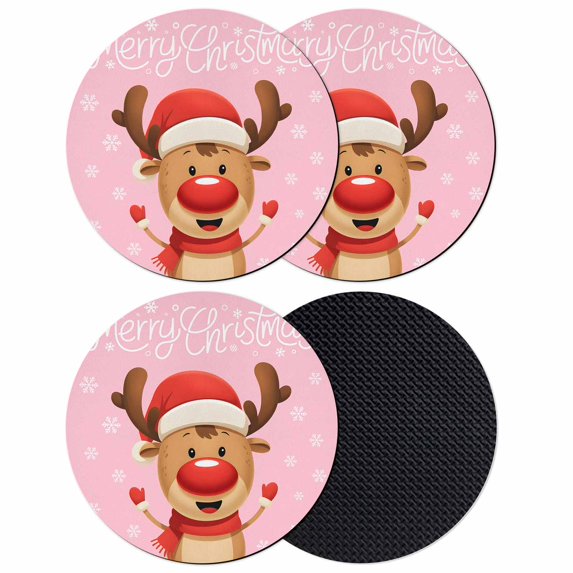 Merry Christmas Coasters Set of 4, Absorbent Coasters for Drinks, Pink Winter Xmas Hat Deer Snowflake Coaster for Desk Coffee Table Protection, Home Decor House Warming Gifts 4"