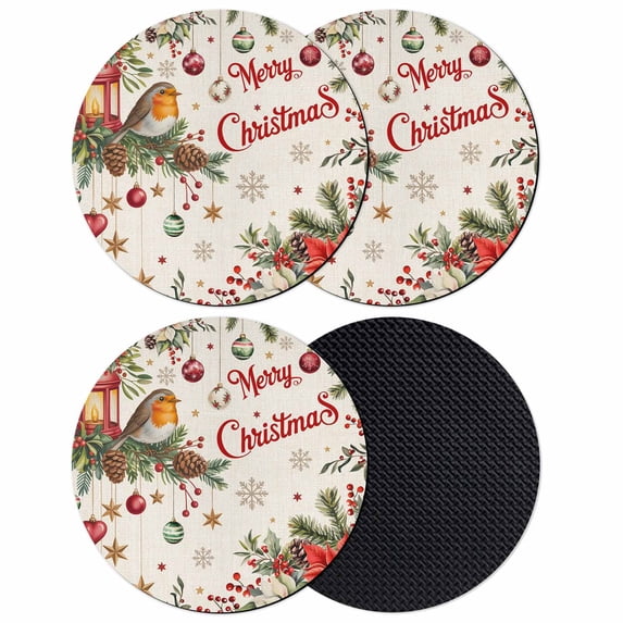 Merry Christmas Coasters Set of 4, Absorbent Coasters for Drinks, Red Poinsettia Xmas Tree Snowflake Winter Rustic Coaster for Desk Coffee Table Protection, Home Decor House Warming Gifts 4"