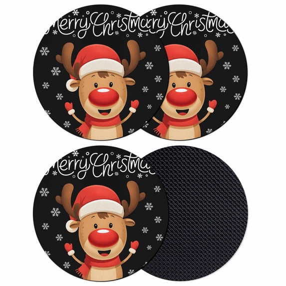 Merry Christmas Coasters Set of 4, Absorbent Coasters for Drinks, Winter Cartoon Xmas Deer Snowflake Coaster for Desk Coffee Table Protection, Home Decor House Warming Gifts 4"