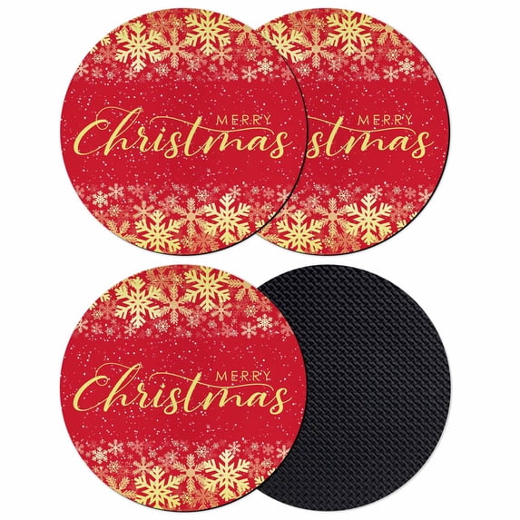 Merry Christmas Coasters Set of 4, Absorbent Coasters for Drinks, Winter Snowflake Xmas Aesthetic Red Coaster for Desk Coffee Table Protection, Home Decor House Warming Gifts 4"