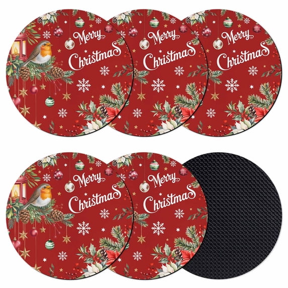 Merry Christmas Coasters Set of 6, Absorbent Coasters for Drinks, Red Xmas Tree Snowflake Poinsettia Winter Coaster for Desk Coffee Table Protection, Home Decor House Warming Gifts 4"