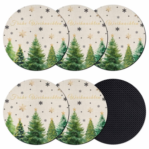Merry Christmas Coasters Set of 6, Absorbent Coasters for Drinks, Xmas Trees Snowflake Farmhouse Rustic Coaster for Desk Coffee Table Protection, Home Decor House Warming Gifts 4"