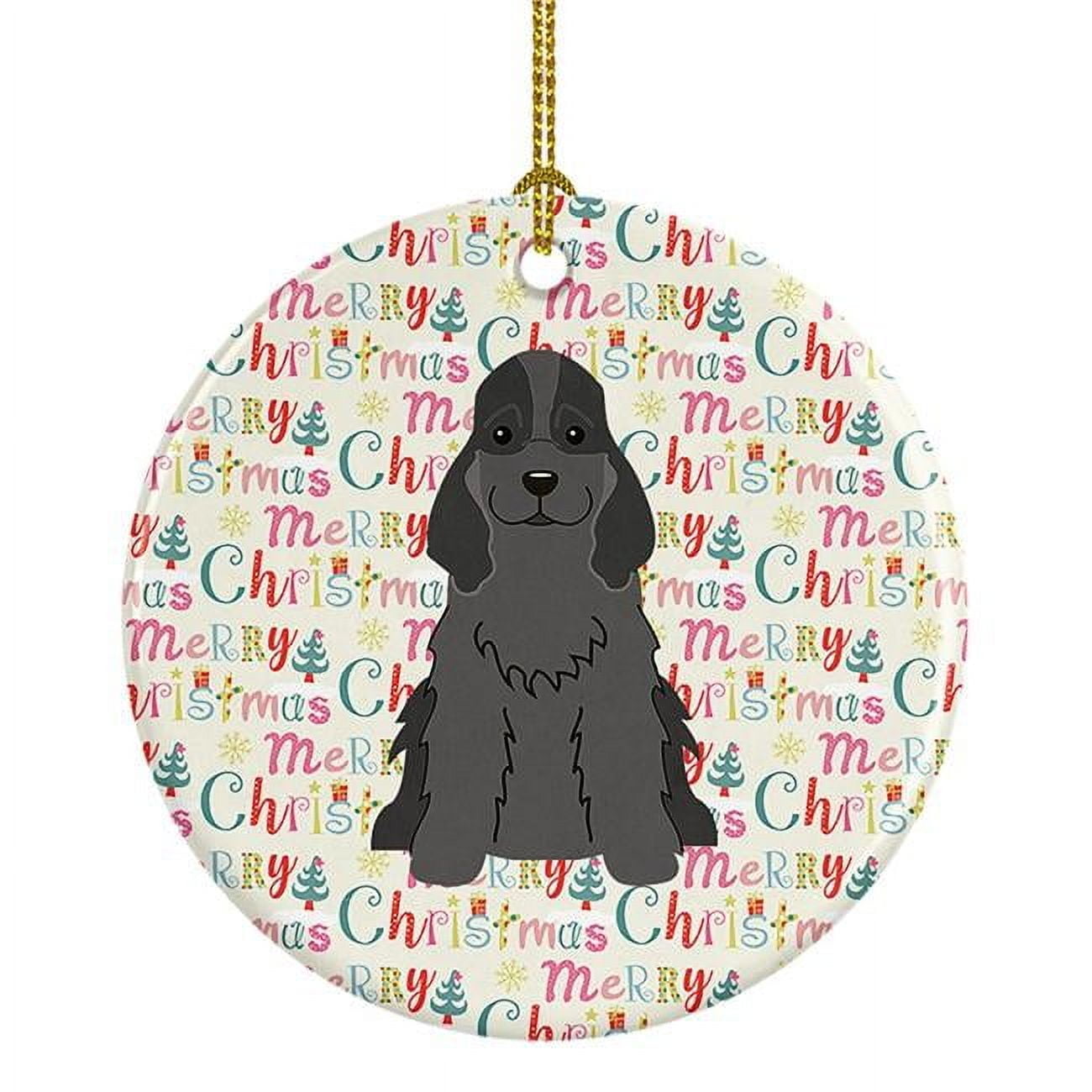Merry Christmas Cocker Spaniel Black Ceramic Ornament 2.8 in x 2.8