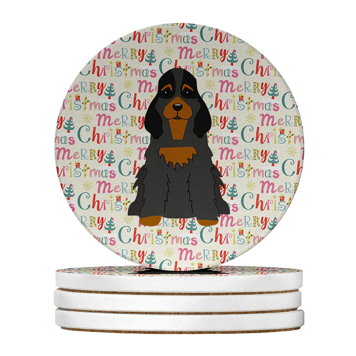 Merry Christmas Cocker Spaniel Black Tan Large Sandstone Coasters Pack of 4 4 in x 4 in
