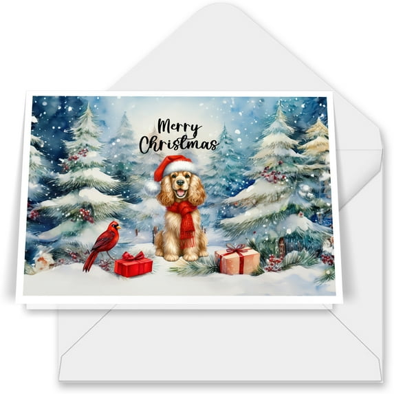 Merry Christmas Cocker Spaniel Enjoys Woofmas Winter Xmas Holiday 7x5in Folded Greeting Card Cockers Dog Lover Gifts Single Note Card with Envelope - 02022