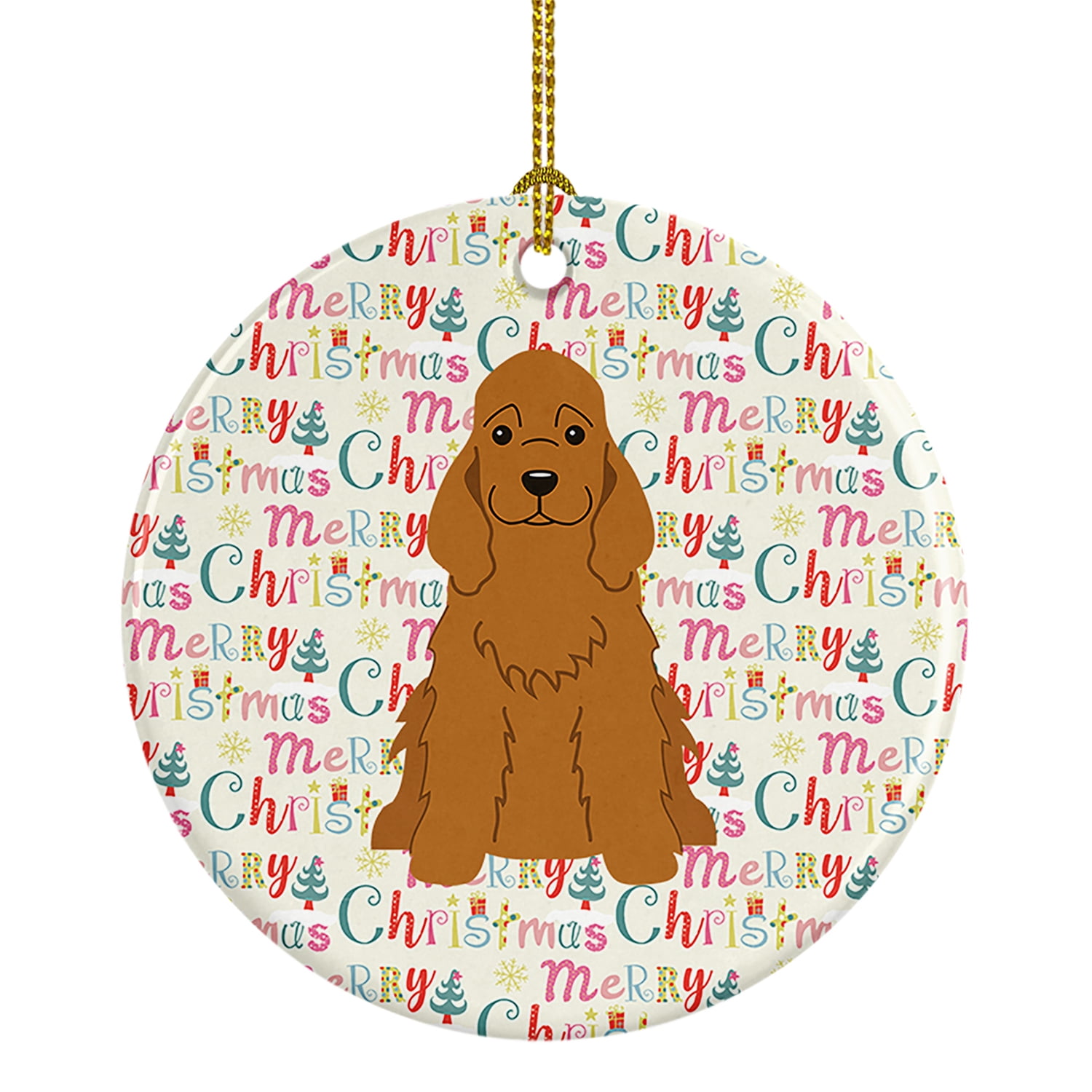 Merry Christmas Cocker Spaniel Red Ceramic Ornament 2.8 in x 2.8 in