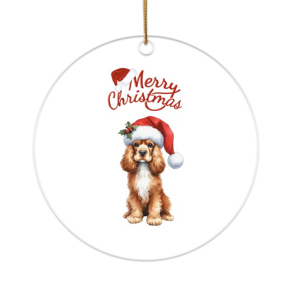 Merry Christmas Cocker Spaniel Santa Hat Xmas Tree Winter Holiday Acrylic Round Ornament Cockers Dog Lover Gifts Home Tree Decor - 01013