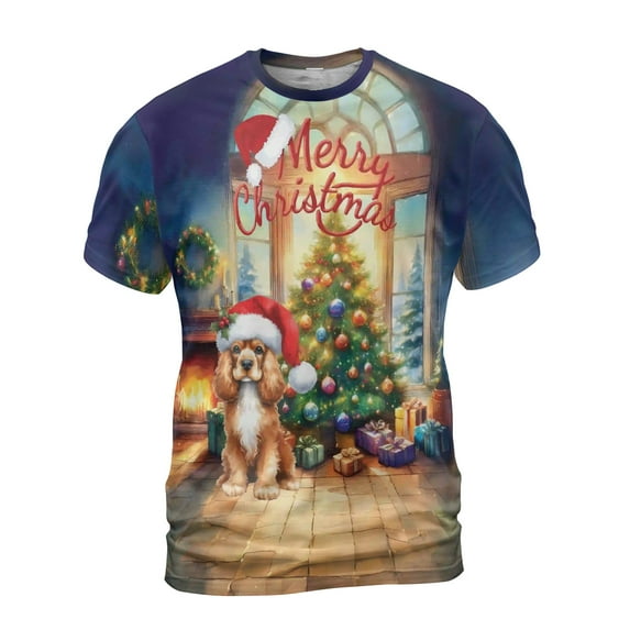 Merry Christmas Cocker Spaniel Santa Hat Xmas Tree Winter Holiday All Over Print 3D Shirt Unisex Merch Cockers Dog Lover Gifts - 01013