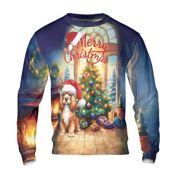Merry Christmas Cocker Spaniel Santa Hat Xmas Tree Winter Holiday All Over Print 3D Sweatshirt Unisex Merch Cockers Dog Lover Gifts - 01013