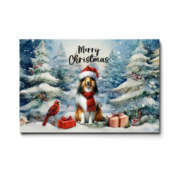 Merry Christmas Collie Enjoys Woofmas Winter Xmas Holiday Horizontal Matte Canvas Poster Collie Dog Lover Gifts Idea Wall Art Home Decor - 02022