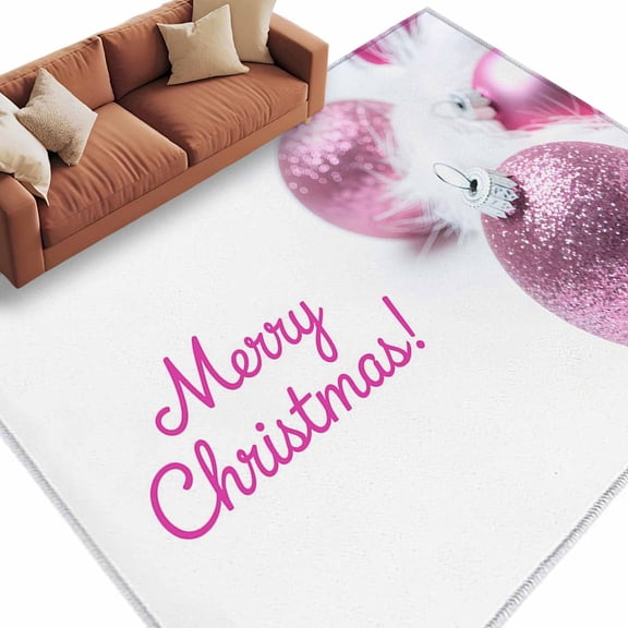 Merry Christmas Colored Ball Area Rug 5x8ft Pink Sequins Ball Winter Non-Slip Washable Square Rugs Soft Felt Indoor Floor Mat for Bedroom Kitchen Living Room Bathroom