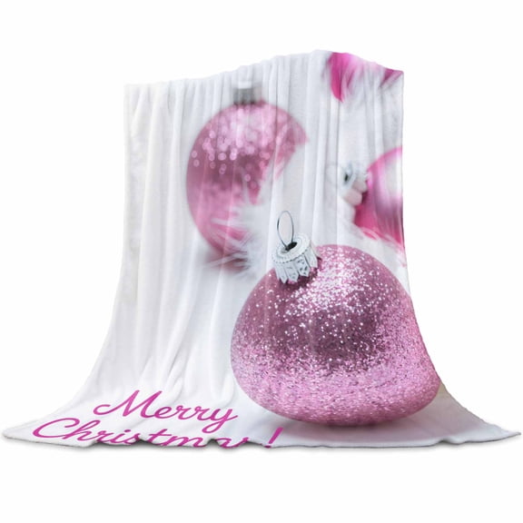 Merry Christmas Colored Ball Flannel Blanket for Bed,Travel and Camping, Pink Sequins Ball Winter Super Soft Cozy Blanket for All Seasons 40"x50"