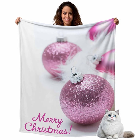 Merry Christmas Colored Ball Fleece Throw Blanket Lightweight Pink Sequins Ball Winter Fuzzy Flannel Throws Super Soft Cozy Flannel Blanket for Couch, Sofa, Bed, Travel 60"x80"