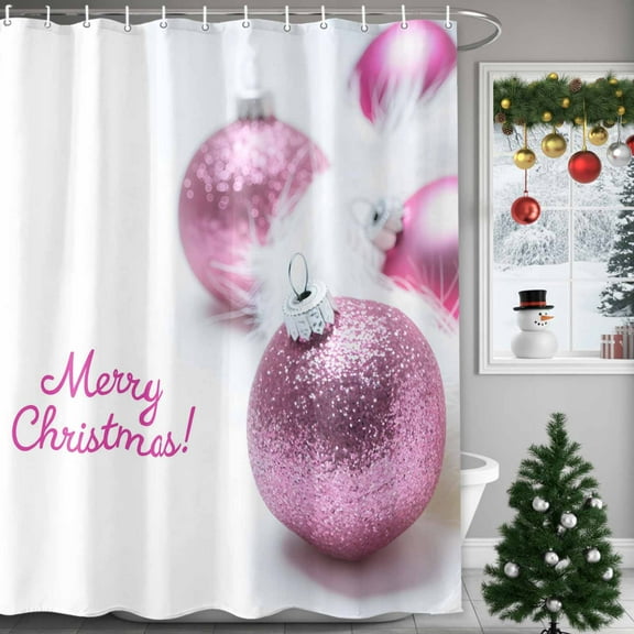 Merry Christmas Colored Ball Shower Curtains for Bathroom, Pink Sequins Ball Winter Waterproof Fabric Shower Curtain for Bathroom Bathtub Decoration, Machine Washable, 54x"78"