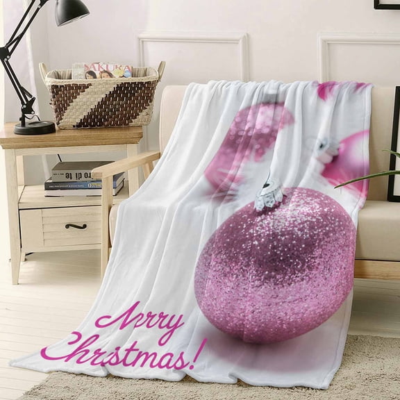 Merry Christmas Colored Ball Throw Flannel Blanket 40x50In Pink Sequins Ball Winter Super Soft Cozy Bed Blanket, Lightweight Plush Fuzzy Bed Throw for Bedroom Sofa Couch Living Room