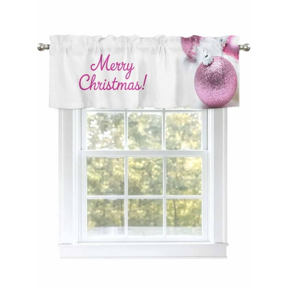 Merry Christmas Colored Ball Valances for Windows Pink Sequins Ball Winter Rod Pocket Curtains Valance Short Window Treatment Drapes for Living Room, Bedroom Bathroom 54"&nbsp;W x 18" L