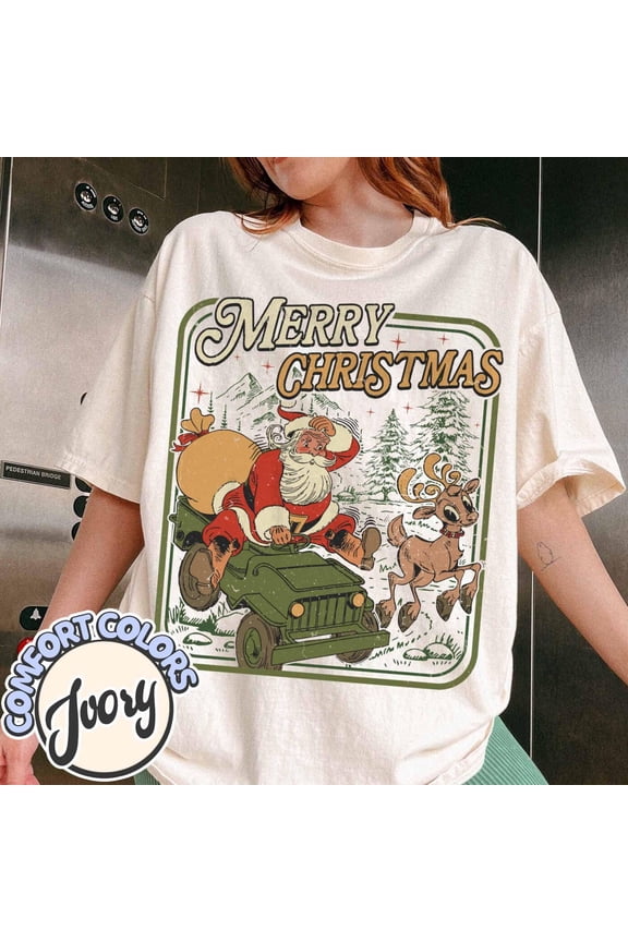 Merry Christmas Comfort Colors T-Shirt, Christmas Tree Shirt, Cute Xmas Gifts, Retro Santa Claus