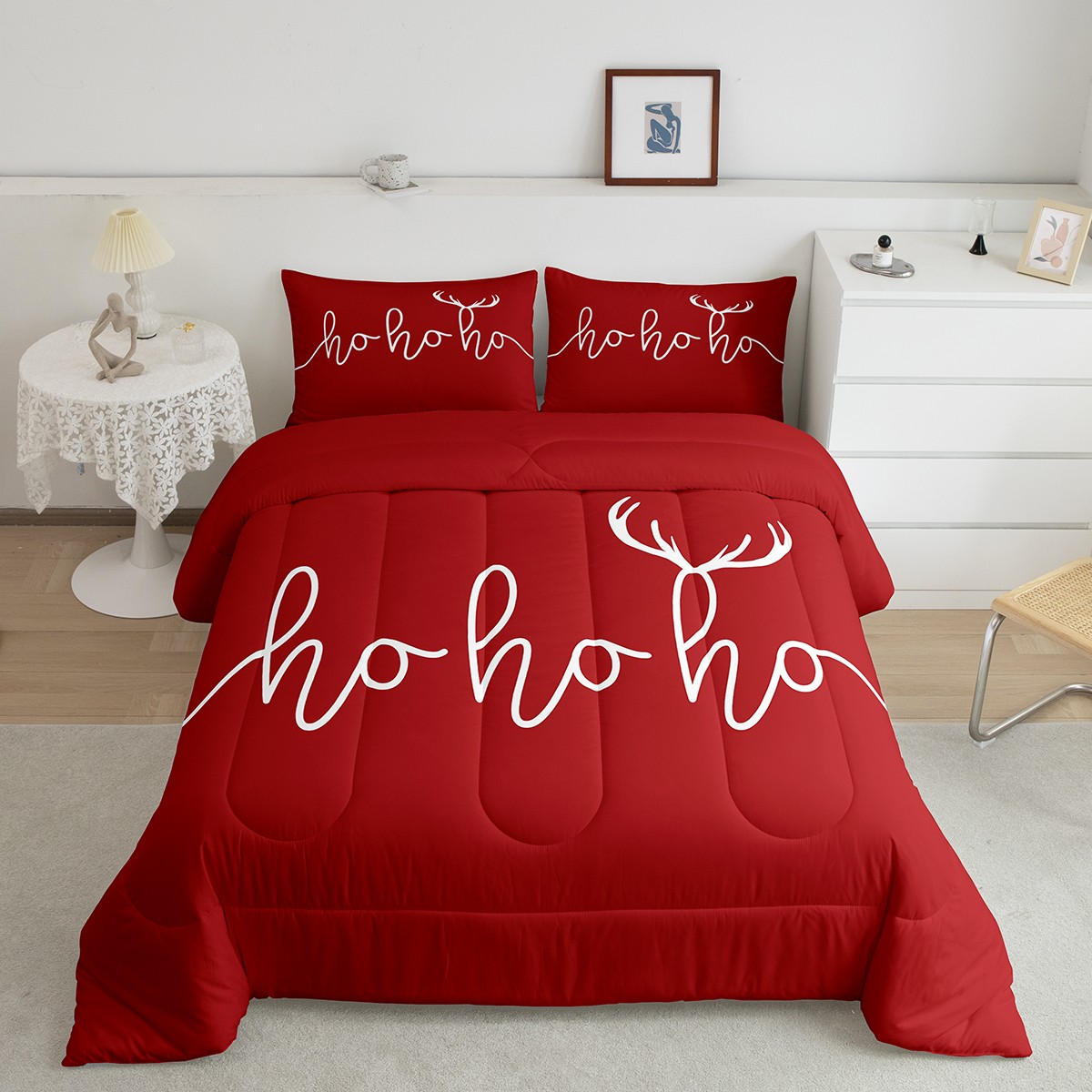 Merry Christmas Comforter Set Twin, Hohoho Bedding, Antler Santa Claus