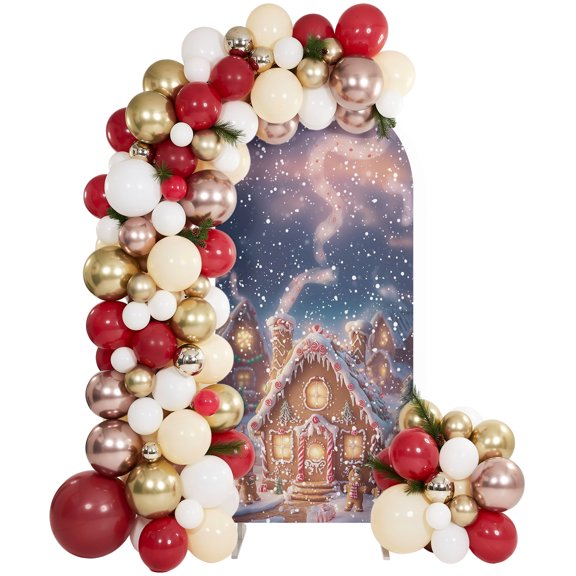 Merry Christmas Cookie Man House Arch Backdrop Cover Spandex Fitted Arch Cover 6FT,Arches Backdrop Stand Covers for Wedding Birthday Party Ceremony Banquet Decoration Winter Night Snowy Scene