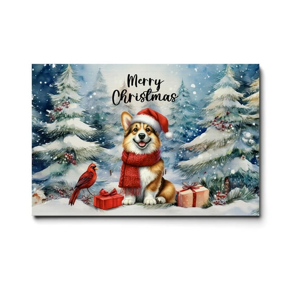 Merry Christmas Corgi Enjoys Woofmas Winter Xmas Holiday Horizontal Matte Canvas Poster Welsh Corgi Dog Lover Gifts Idea Wall Art Home Decor - 02022