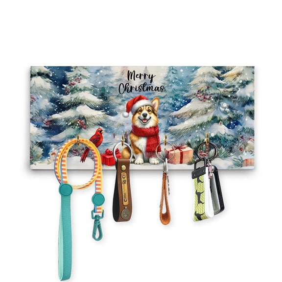 Merry Christmas Corgi Enjoys Woofmas Winter Xmas Holiday Wood Key Holder Welsh Corgi Dog Lover Gifts Idea Wall-mounted Key Rack Home Decor - 02022