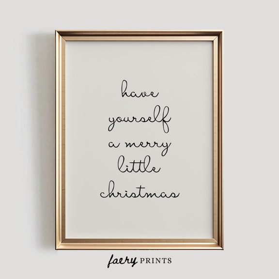 Merry Christmas Cursive Script Minimalist Holiday Wall Art Typography
