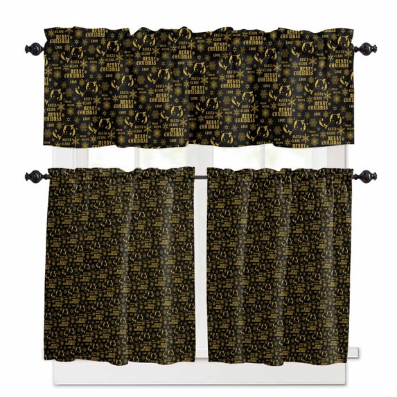 Merry Christmas Curtain Valances Set Bear and Tree Red Green Buffalo Plaid Kitchen Curtains 24 inch Length Rod Pocket Valance and Tiers 3 Piece Set Small Bedroom Bathroom Laundry Decor