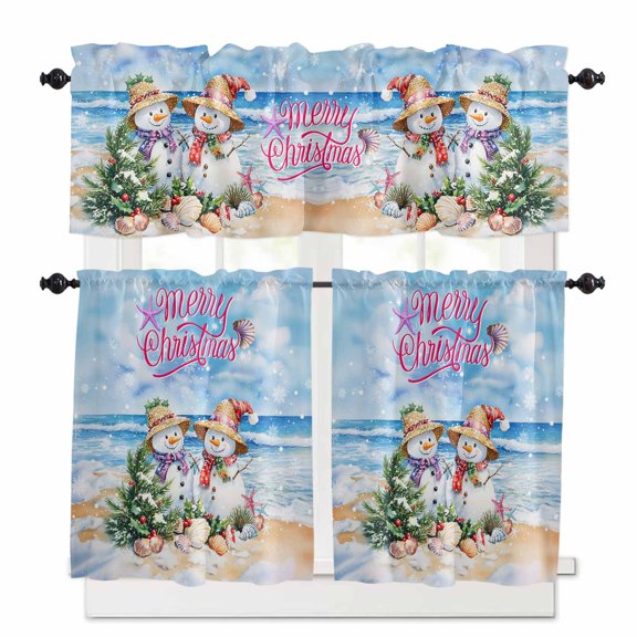 Merry Christmas Curtain Valances Set Red Buffalo Check Plaid Elk Xmas Kitchen Curtains 24&nbsp;inch Length Rod Pocket Valance and Tiers 3 Piece Set Small Bedroom Bathroom Laundry Decor