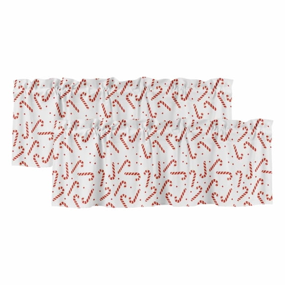 Merry Christmas Curtain Valances for Windows, Kitchen Valance Window Treatments Panel 2 Pack, Candy Cane Cartoon Xmas Holiday Rod Pocket Short Curtains for Bathroom Bedroom 42 x 12 Inch