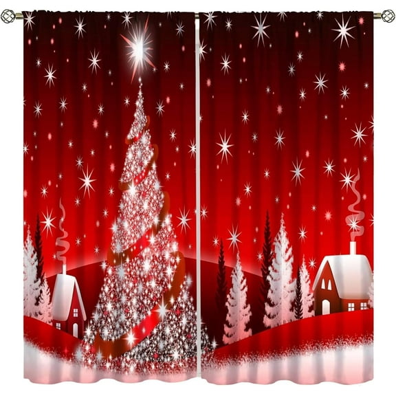 Red Christmas Curtains Cute Winter Holiday Xmas Gifts Snowflakes Elf Living Room Window Drapes 2Panels28 (W) x 40(L) Inch Decor