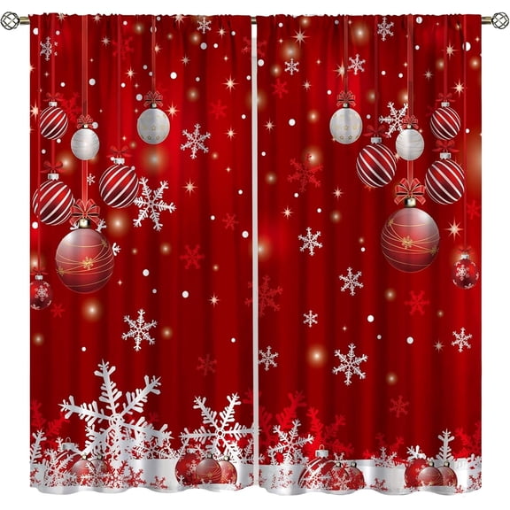 Merry Christmas Curtains, Merry Xmas Glitter Snowflake Window Treatments for Living Room Bedroom Kitchen Holiday Party Decor,Red Burgundy New Year Drapes 2 Panel Sets,52x84 Inch