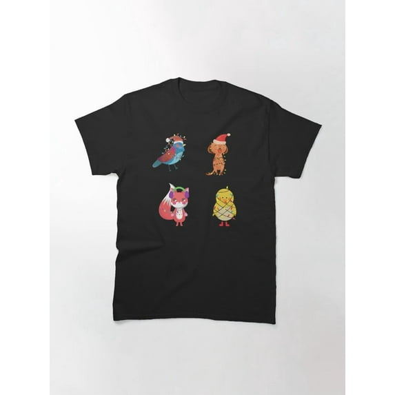 Merry Christmas Cute Animals Birds Xmas Lights Unisex T-Shirt up to Size 5XL