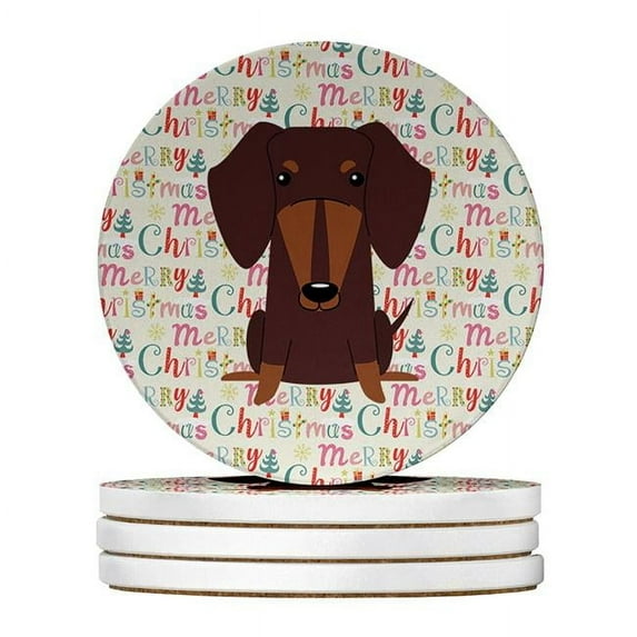 Merry Christmas Dachshund Chocolate Large Sandstone Coasters Pack of 4 4 in x 4 in