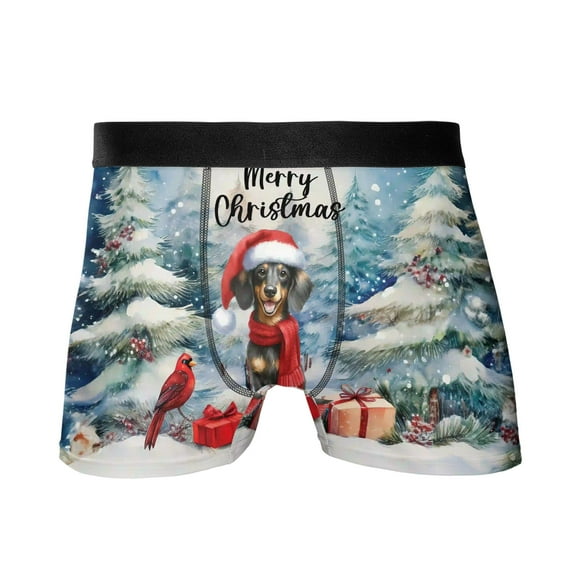 Merry Christmas Dachshund Enjoys Woofmas Winter Xmas Holiday All Over Print Boxer Briefs Underwear for Men Dad Wiener Dog Lover Gifts Idea - 02022