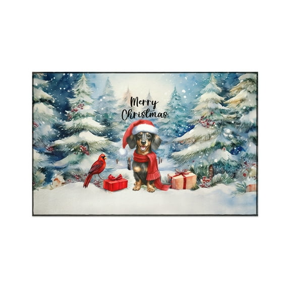 Merry Christmas Dachshund Enjoys Woofmas Winter Xmas Holiday Indoor Rug Wiener Dog Lover Gifts Idea Carpet Living Bed Room Sofa Home Decor - 02022