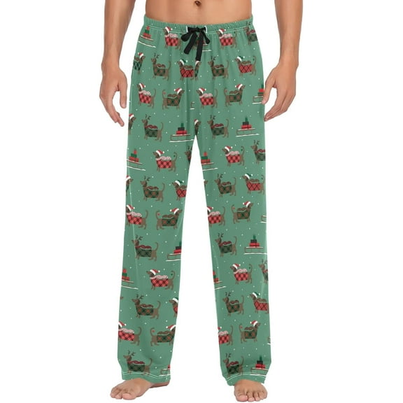 Merry Christmas Dachshund Pajama Pants for Men Comfort Sleep Lounge Bottoms Straight-fit with Pockets S-XXL